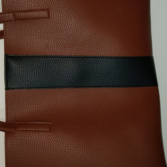 Vince Camuto Brown Pebble Front Stripe Open Top Handbag Tote Bag - Picture 2 of 9